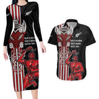 Toitu Te Reo Maori Toitu Te Whenua Toitu Te Tiriti Couples Matching Long Sleeve Bodycon Dress and Hawaiian Shirt Maori Warrior New Zealand