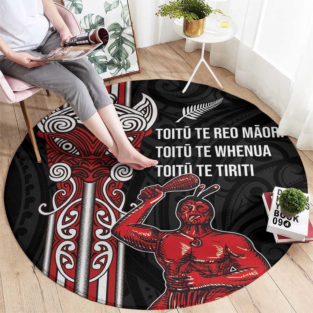 Toitu Te Reo Maori Toitu Te Whenua Toitu Te Tiriti Round Carpet Maori Warrior New Zealand