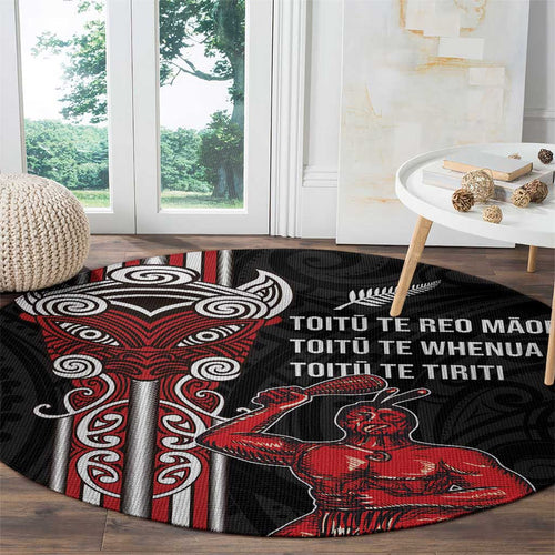 Toitu Te Reo Maori Toitu Te Whenua Toitu Te Tiriti Round Carpet Maori Warrior New Zealand