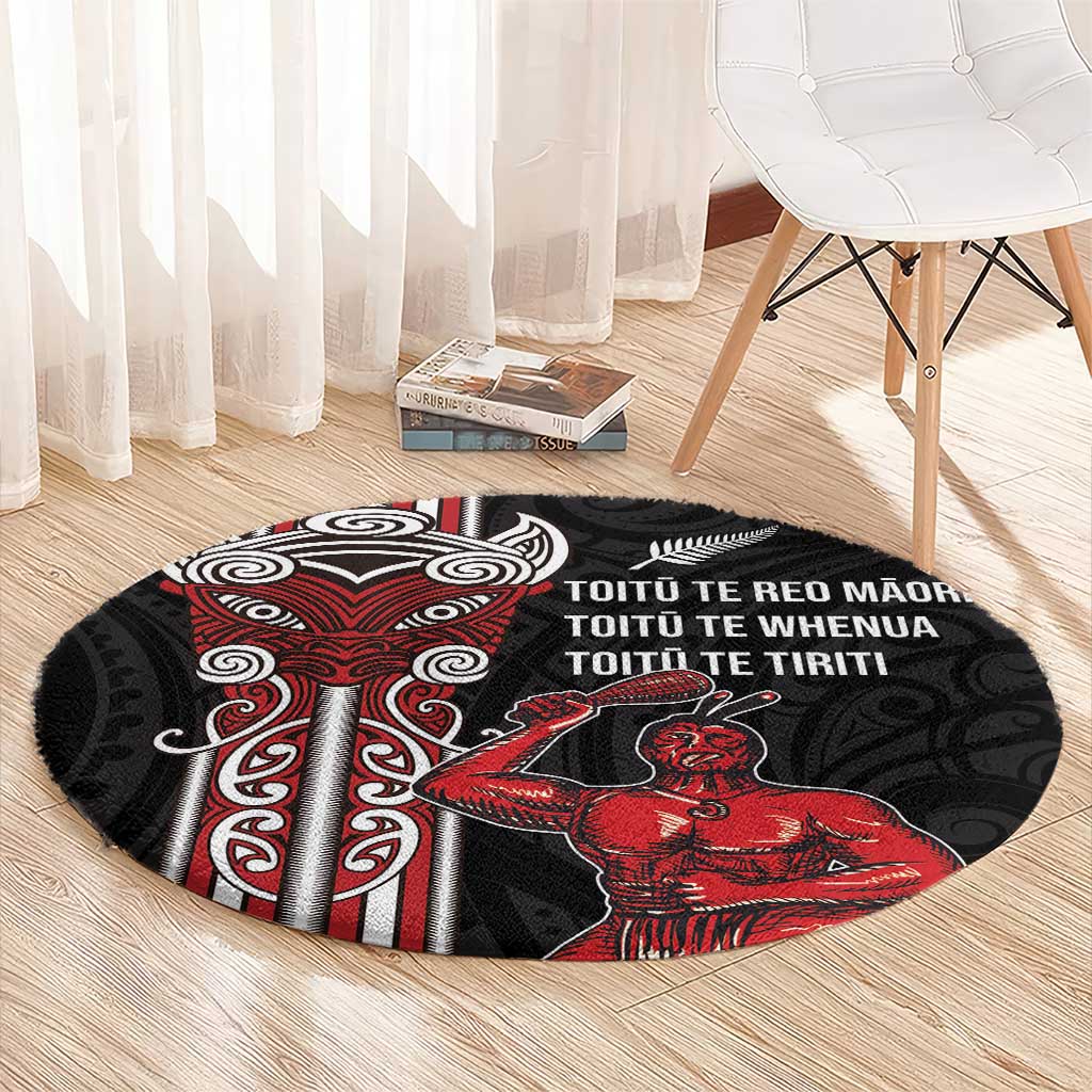 Toitu Te Reo Maori Toitu Te Whenua Toitu Te Tiriti Round Carpet Maori Warrior New Zealand
