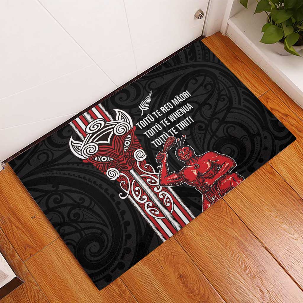 Toitu Te Reo Maori Toitu Te Whenua Toitu Te Tiriti Rubber Doormat Maori Warrior New Zealand