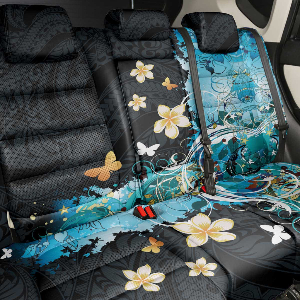 Blue Grunge Polynesian Pattern Back Car Seat Cover Plumeria Floral