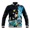 Blue Grunge Polynesian Pattern Baseball Jacket Plumeria Floral