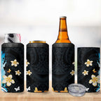 Blue Grunge Polynesian Pattern 4 in 1 Can Cooler Tumbler Plumeria Floral