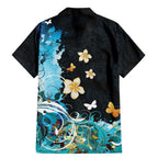 Blue Grunge Polynesian Pattern Family Matching Mermaid Dress and Hawaiian Shirt Plumeria Floral