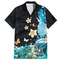 Blue Grunge Polynesian Pattern Family Matching Summer Maxi Dress and Hawaiian Shirt Plumeria Floral