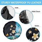 Blue Grunge Polynesian Pattern Spare Tire Cover Plumeria Floral