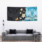 Blue Grunge Polynesian Pattern Tapestry Plumeria Floral