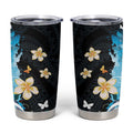 Blue Grunge Polynesian Pattern Tumbler Cup Plumeria Floral