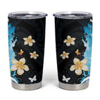 Blue Grunge Polynesian Pattern Tumbler Cup Plumeria Floral