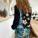 Blue Grunge Polynesian Pattern Women Casual Shirt Plumeria Floral