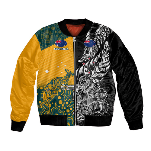 Custom New Zealand And Australia Rugby Bomber Jacket Wallabies Kiwi Silver Fern 2023 World Cup