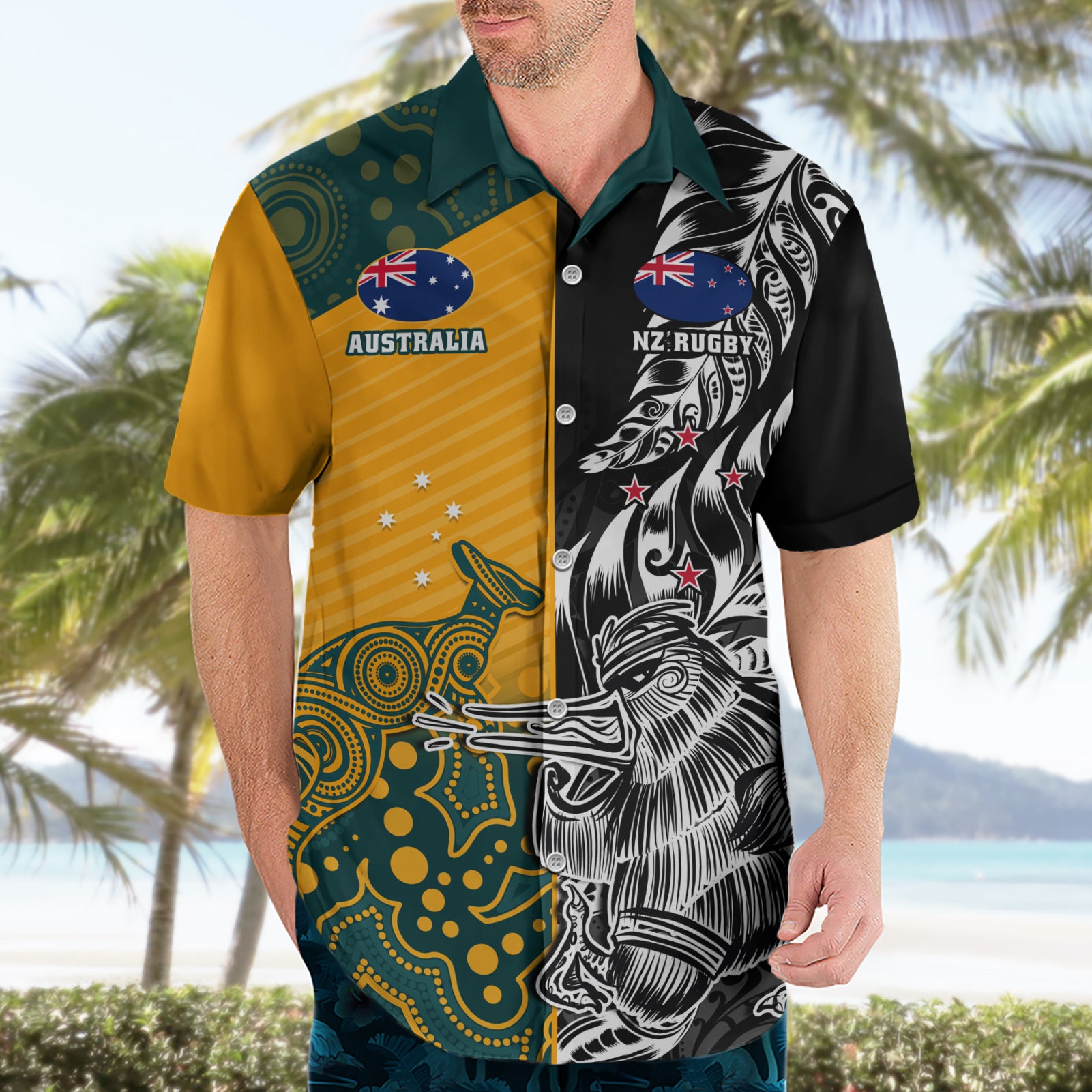 Custom New Zealand And Australia Rugby Hawaiian Shirt Wallabies Kiwi Silver Fern 2023 World Cup
