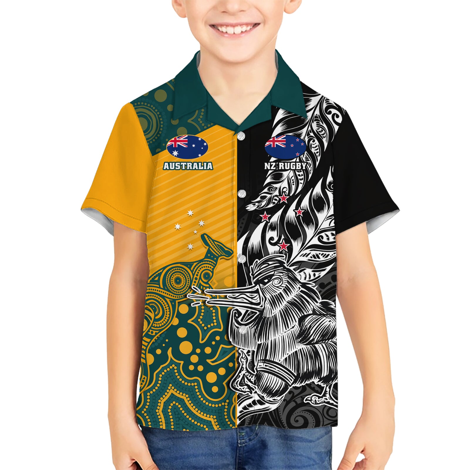 Custom New Zealand And Australia Rugby Hawaiian Shirt Wallabies Kiwi Silver Fern 2023 World Cup