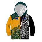 Custom New Zealand And Australia Rugby Kid Hoodie Wallabies Kiwi Silver Fern 2023 World Cup
