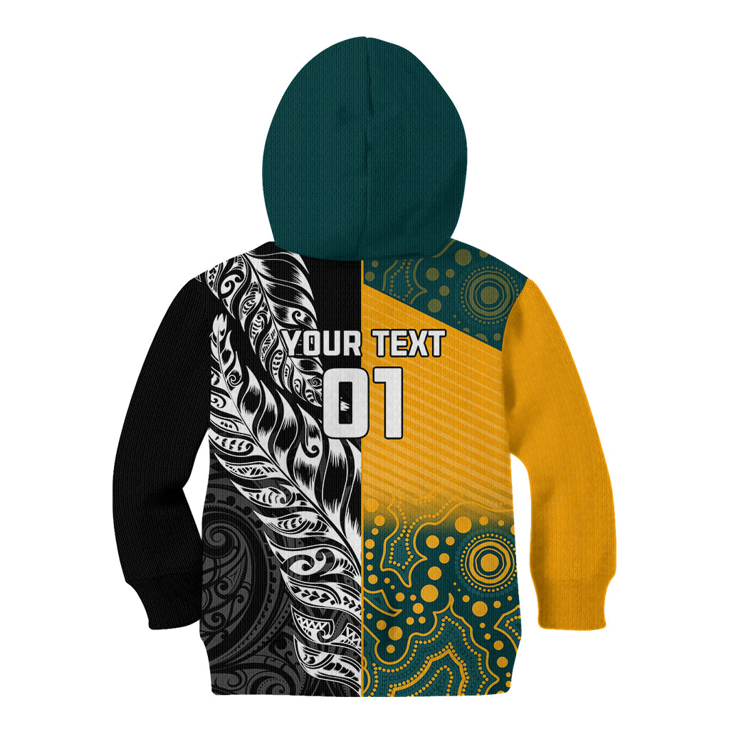 Custom New Zealand And Australia Rugby Kid Hoodie Wallabies Kiwi Silver Fern 2023 World Cup