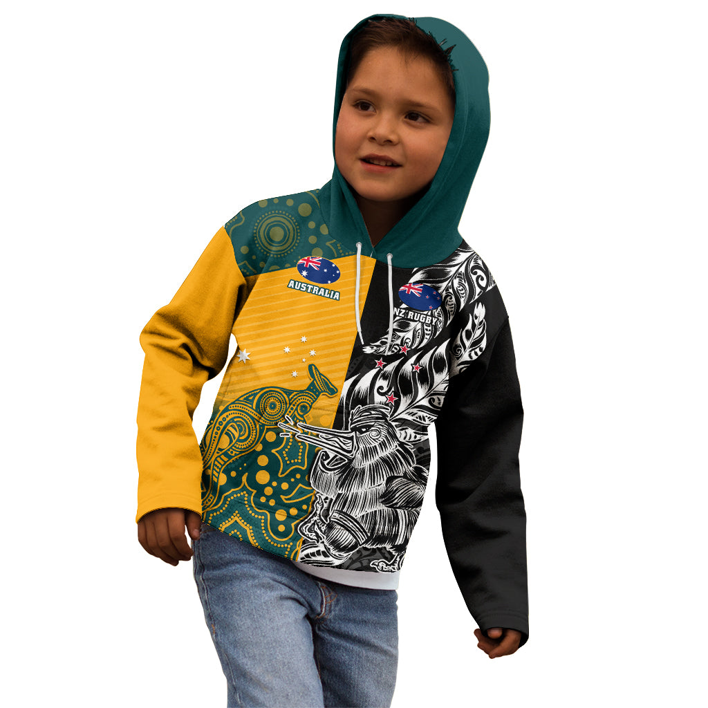 Custom New Zealand And Australia Rugby Kid Hoodie Wallabies Kiwi Silver Fern 2023 World Cup
