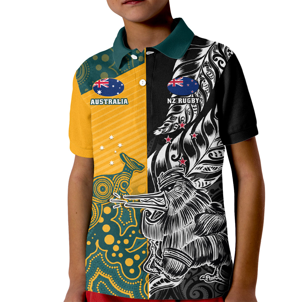 Custom New Zealand And Australia Rugby Kid Polo Shirt Wallabies Kiwi Silver Fern 2023 World Cup