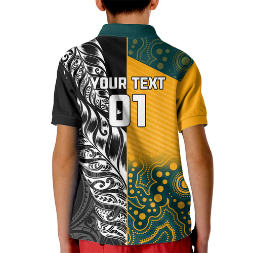 Custom New Zealand And Australia Rugby Kid Polo Shirt Wallabies Kiwi Silver Fern 2023 World Cup
