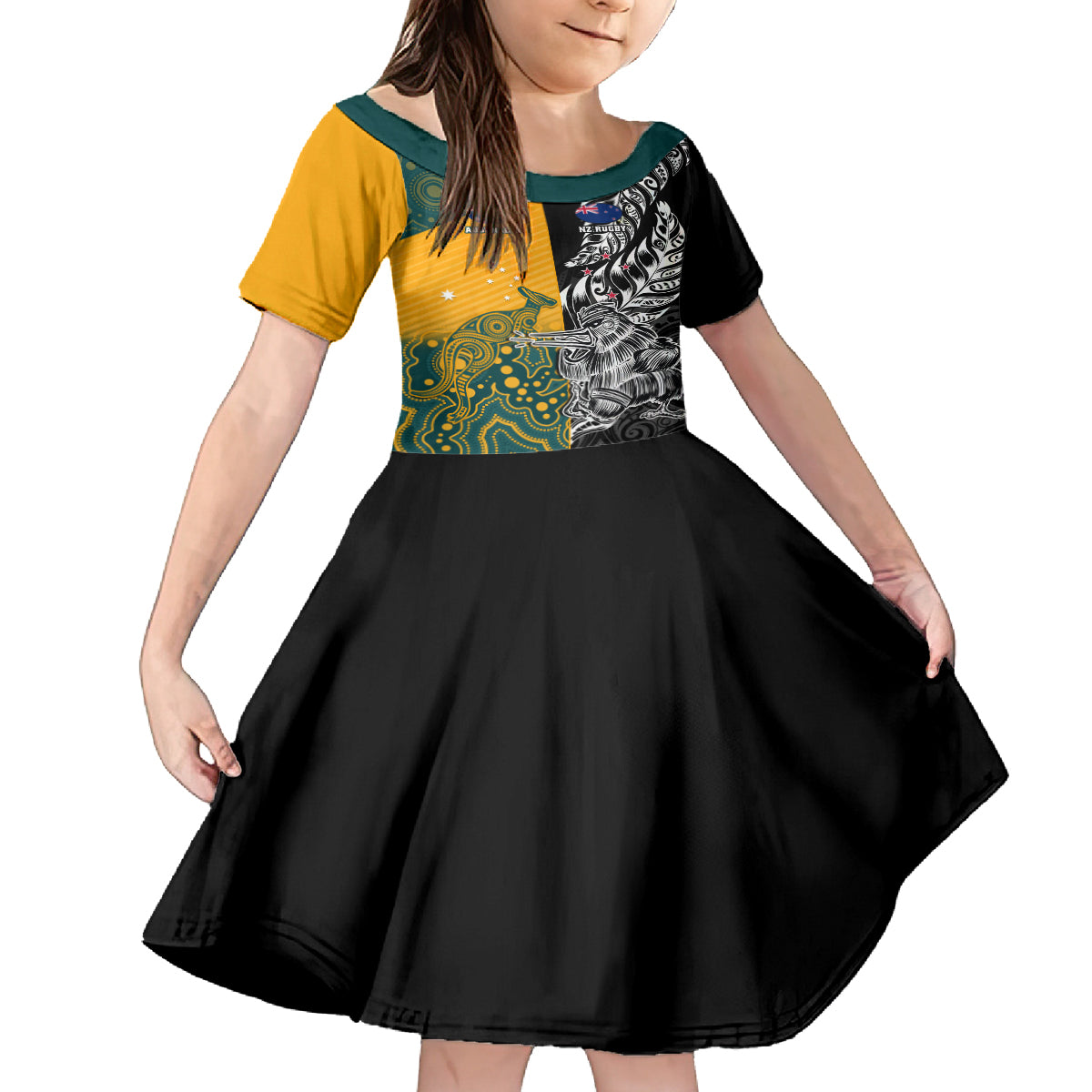 Custom New Zealand And Australia Rugby Kid Short Sleeve Dress Wallabies Kiwi Silver Fern 2023 World Cup