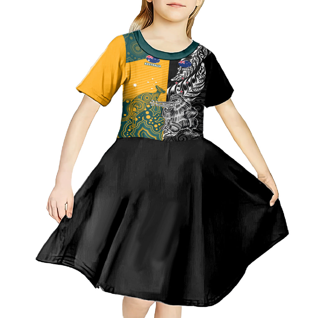Custom New Zealand And Australia Rugby Kid Short Sleeve Dress Wallabies Kiwi Silver Fern 2023 World Cup