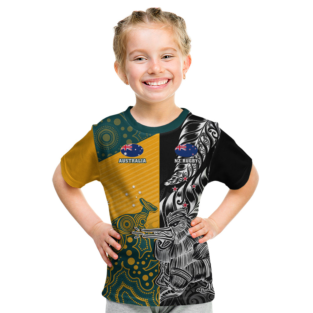 Custom New Zealand And Australia Rugby Kid T Shirt Wallabies Kiwi Silver Fern 2023 World Cup