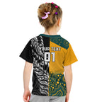 Custom New Zealand And Australia Rugby Kid T Shirt Wallabies Kiwi Silver Fern 2023 World Cup