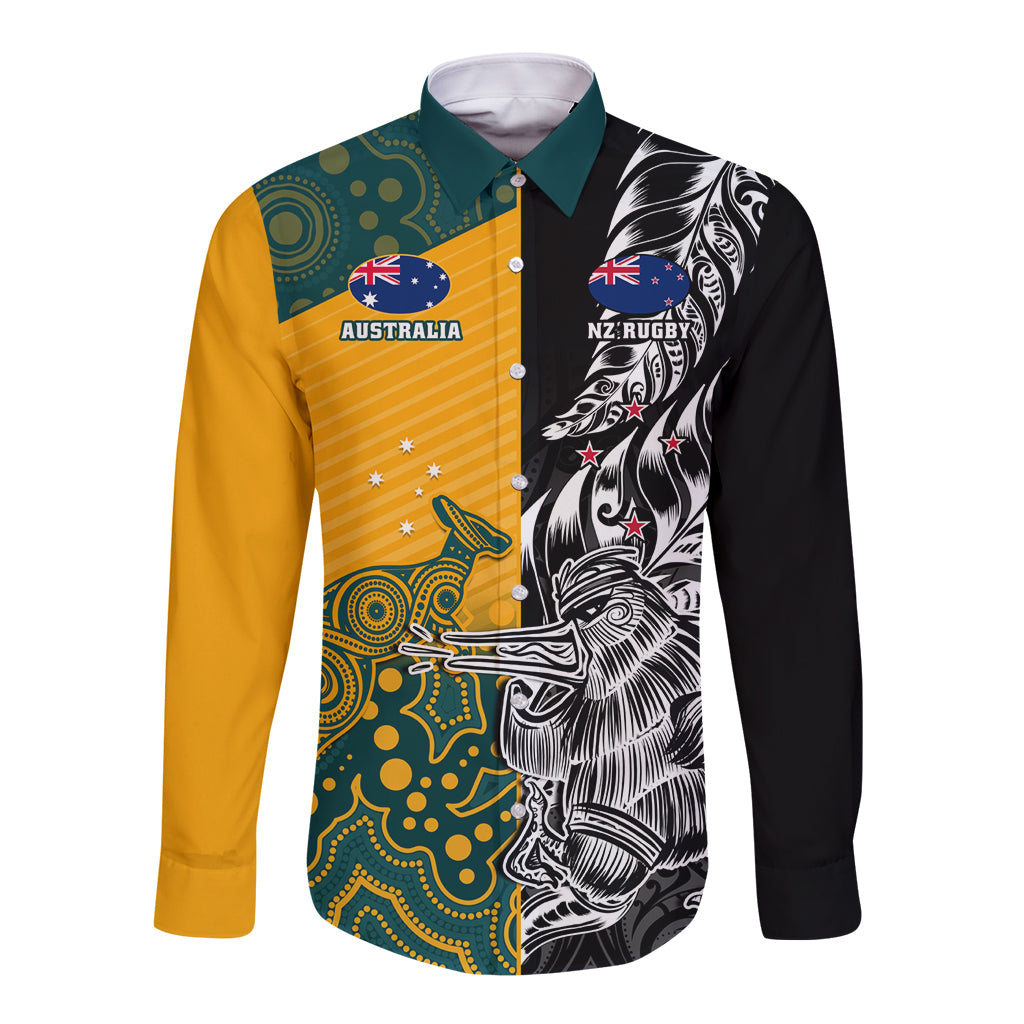 Custom New Zealand And Australia Rugby Long Sleeve Button Shirt Wallabies Kiwi Silver Fern 2023 World Cup