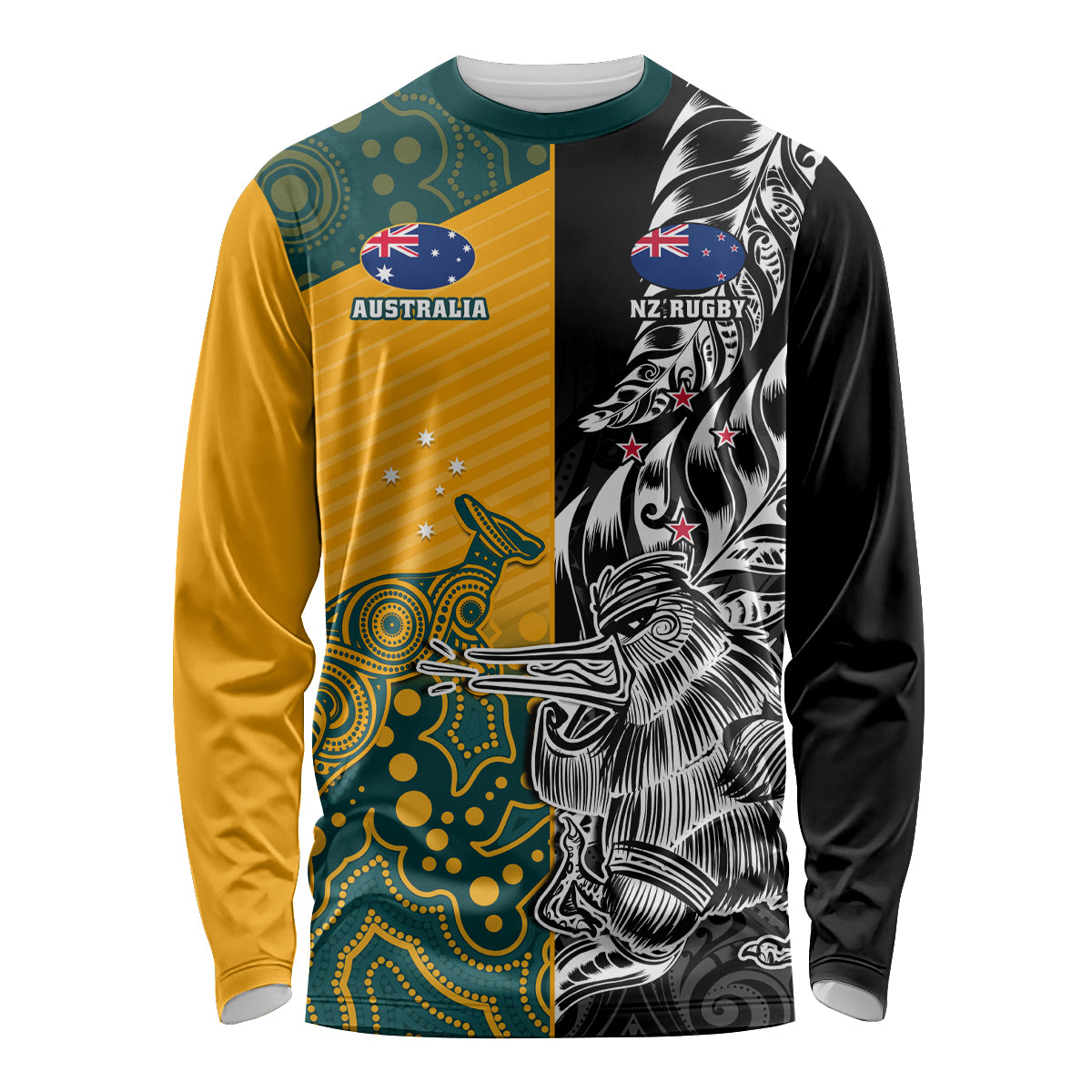 Custom New Zealand And Australia Rugby Long Sleeve Shirt Wallabies Kiwi Silver Fern 2023 World Cup