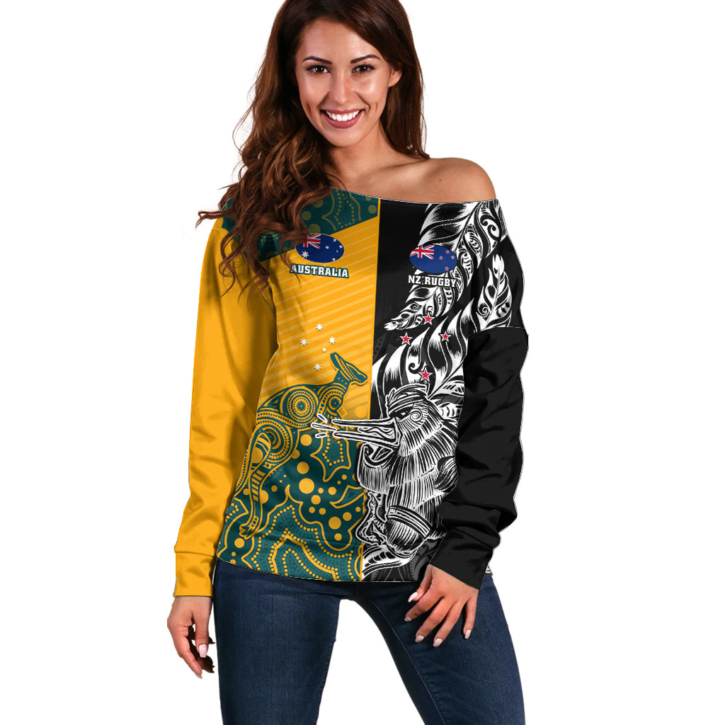 Custom New Zealand And Australia Rugby Off Shoulder Sweater Wallabies Kiwi Silver Fern 2023 World Cup