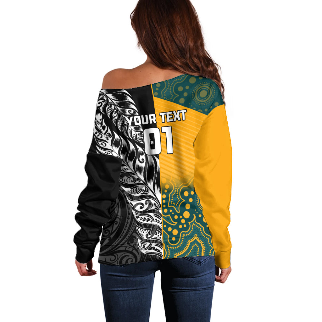 Custom New Zealand And Australia Rugby Off Shoulder Sweater Wallabies Kiwi Silver Fern 2023 World Cup