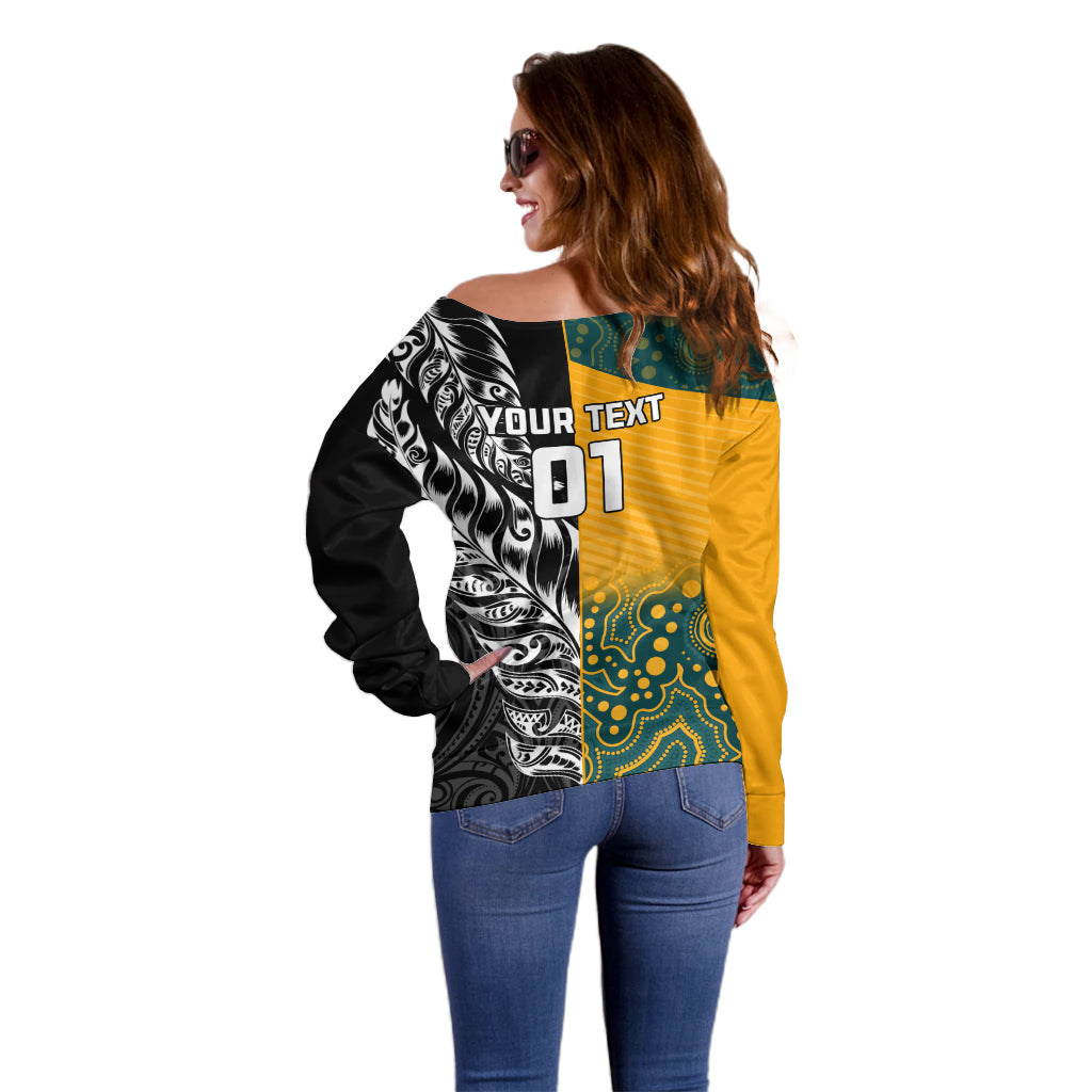 Custom New Zealand And Australia Rugby Off Shoulder Sweater Wallabies Kiwi Silver Fern 2023 World Cup