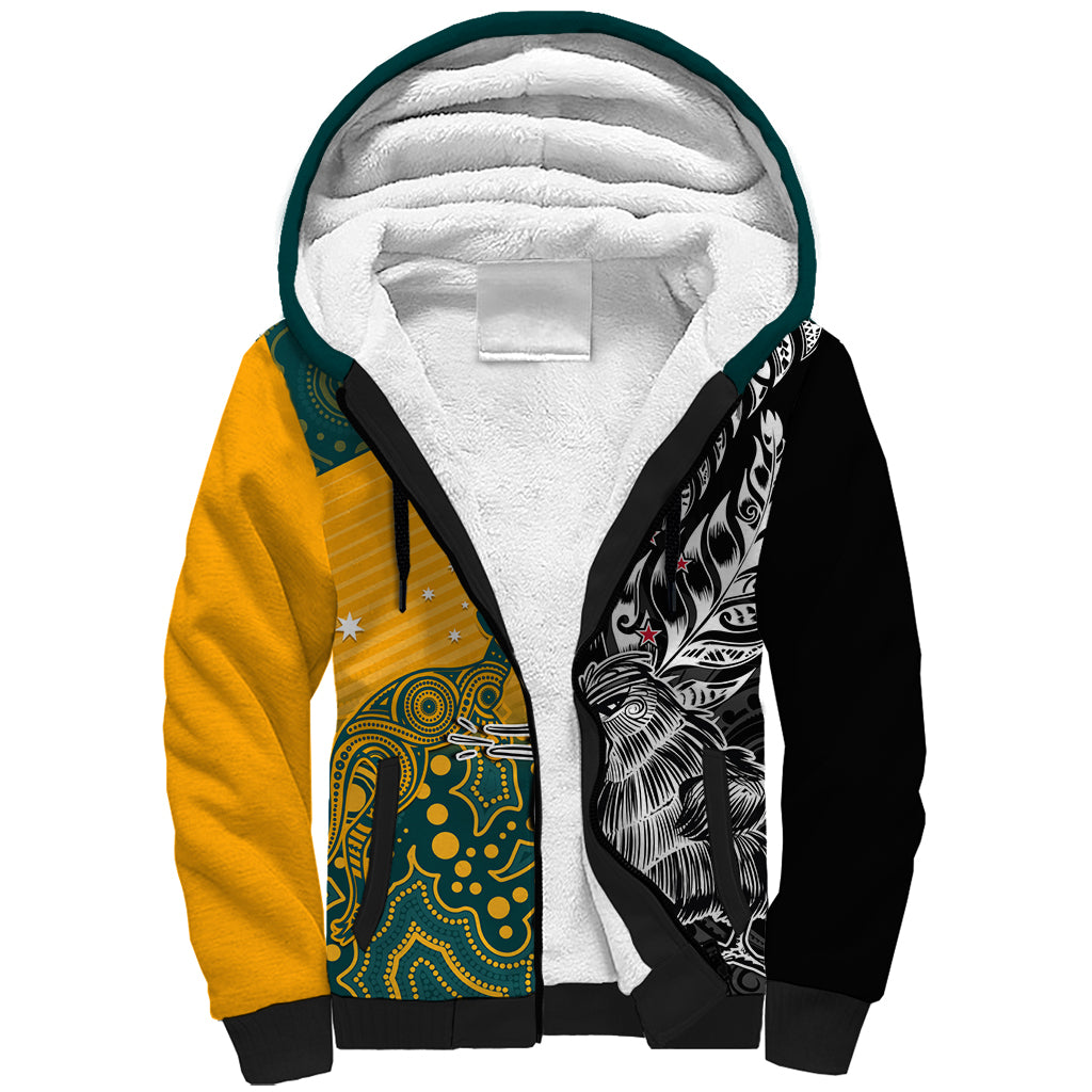 Custom New Zealand And Australia Rugby Sherpa Hoodie Wallabies Kiwi Silver Fern 2023 World Cup