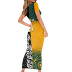 Custom New Zealand And Australia Rugby Short Sleeve Bodycon Dress Wallabies Kiwi Silver Fern 2023 World Cup