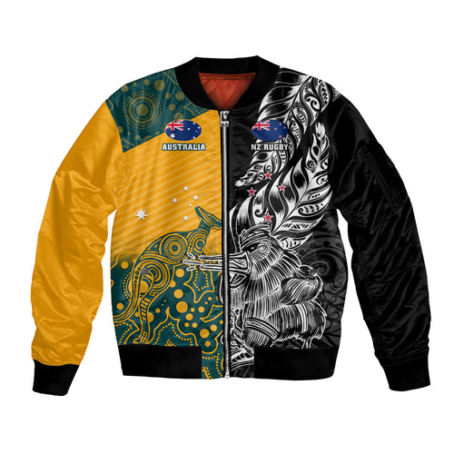 Custom New Zealand And Australia Rugby Sleeve Zip Bomber Jacket Wallabies Kiwi Silver Fern 2023 World Cup