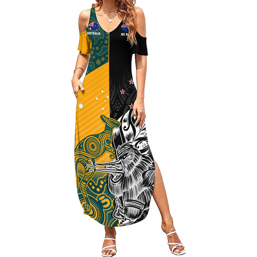 Custom New Zealand And Australia Rugby Summer Maxi Dress Wallabies Kiwi Silver Fern 2023 World Cup