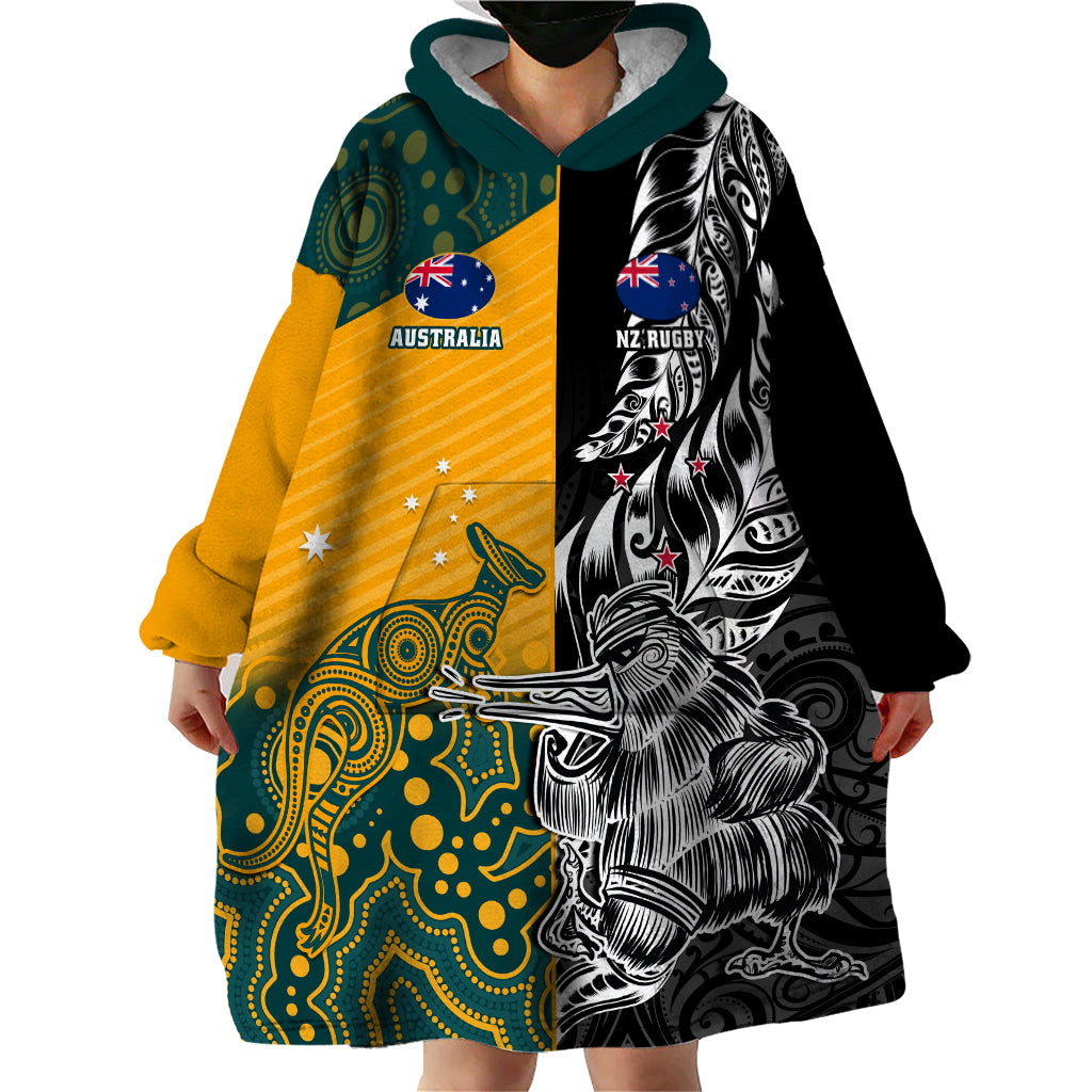 Custom New Zealand And Australia Rugby Wearable Blanket Hoodie Wallabies Kiwi Silver Fern 2023 World Cup