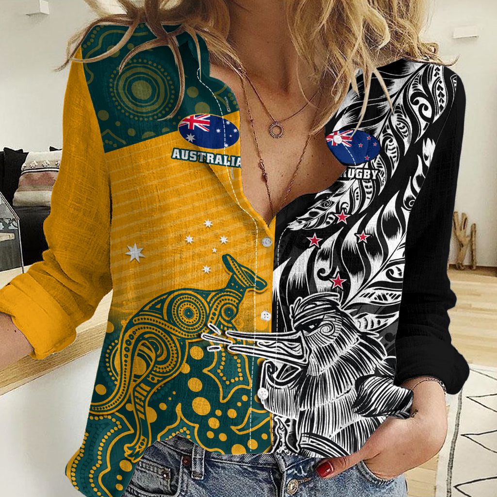 Custom New Zealand And Australia Rugby Women Casual Shirt Wallabies Kiwi Silver Fern 2023 World Cup