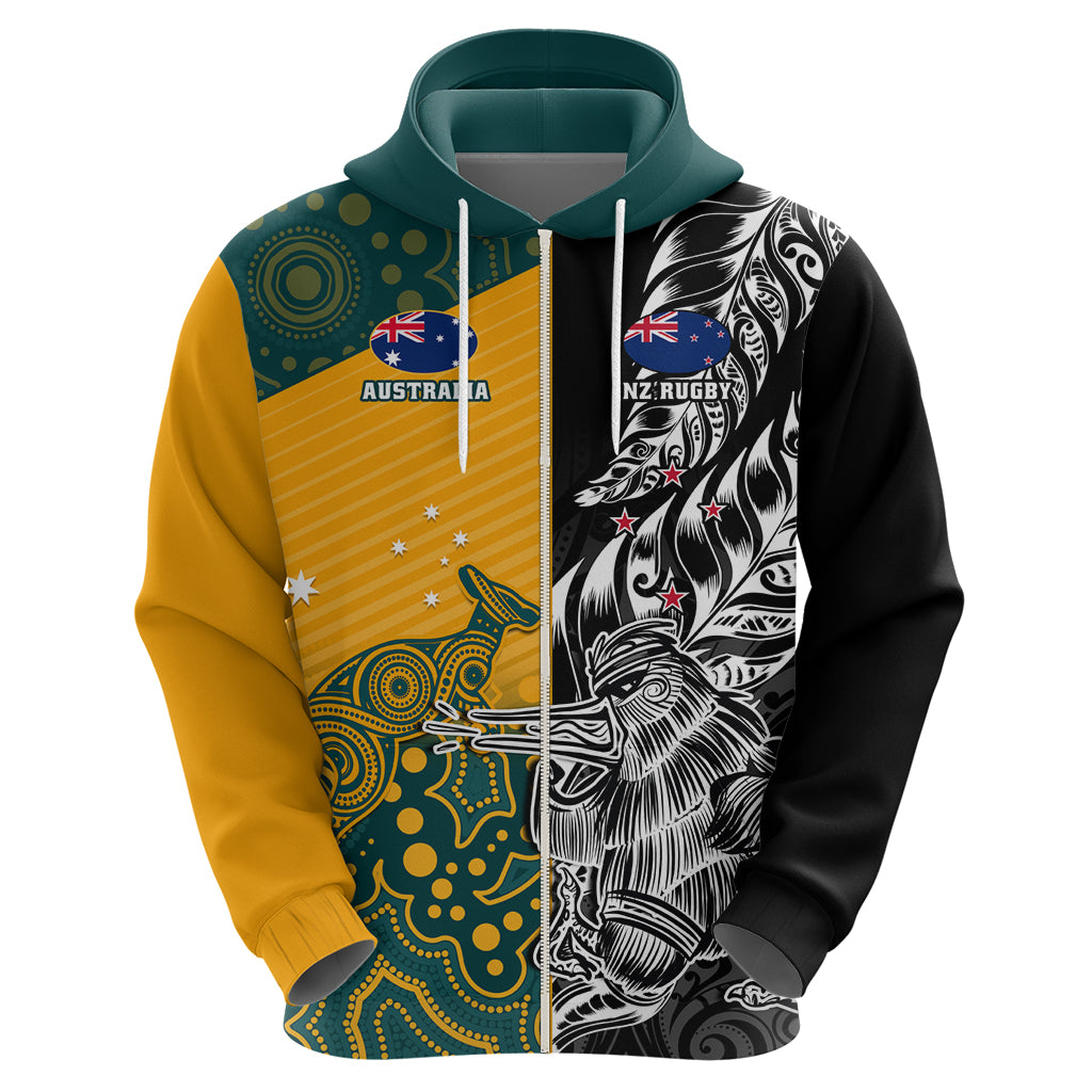 Custom New Zealand And Australia Rugby Zip Hoodie Wallabies Kiwi Silver Fern 2023 World Cup