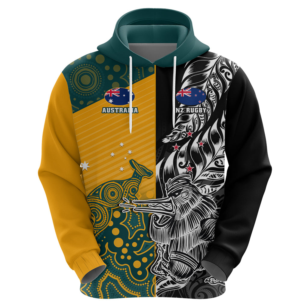 Custom New Zealand And Australia Rugby Zip Hoodie Wallabies Kiwi Silver Fern 2023 World Cup