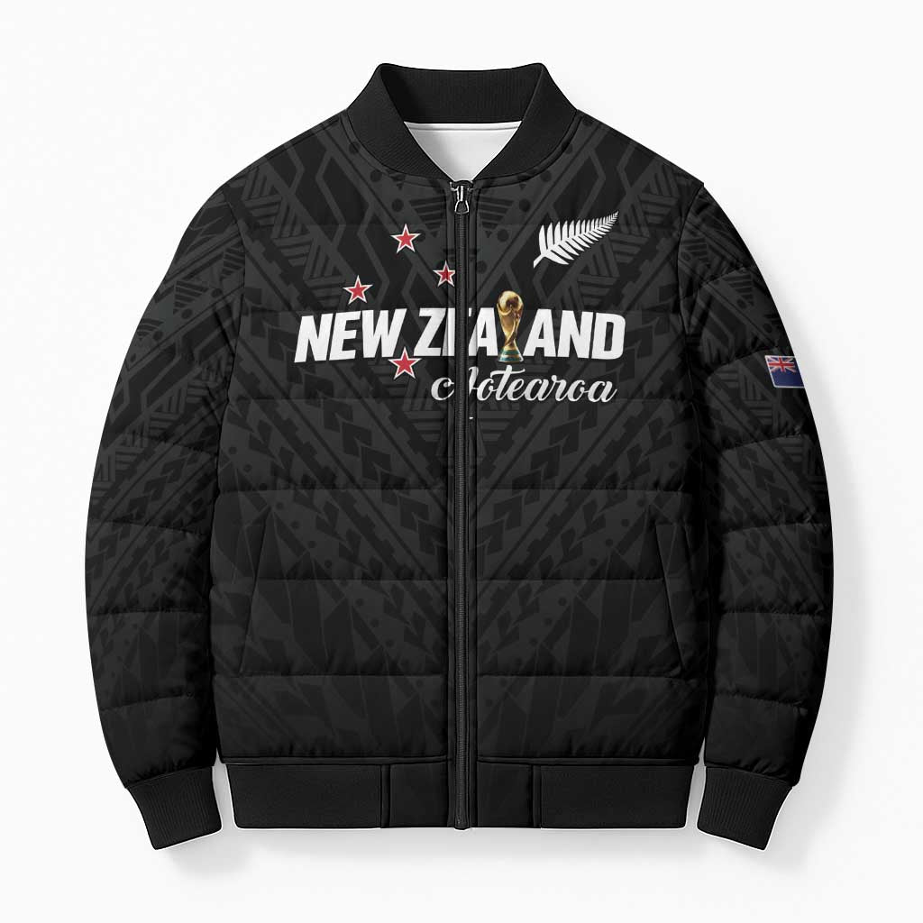 Custom Football New Zealand Bomber Puffer Jacket Aotearoa United Black Version - Aussie Hoodie
