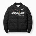 Custom Football New Zealand Bomber Puffer Jacket Aotearoa United Black Version - Aussie Hoodie