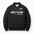 Custom Football New Zealand Bomber Puffer Jacket Aotearoa United Black Version - Aussie Hoodie