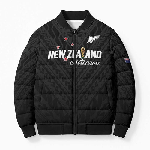 Custom Football New Zealand Bomber Puffer Jacket Aotearoa United Black Version - Aussie Hoodie