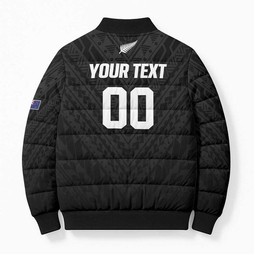 Custom Football New Zealand Bomber Puffer Jacket Aotearoa United Black Version - Aussie Hoodie