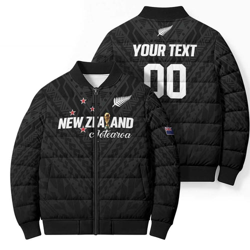 Custom Football New Zealand Bomber Puffer Jacket Aotearoa United Black Version - Aussie Hoodie