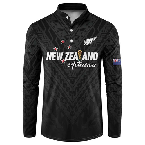 Custom Football New Zealand Button Sweatshirt Aotearoa United Black Version - Aussie Hoodie