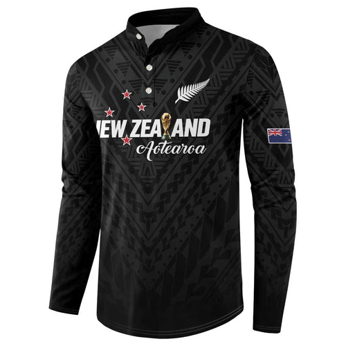 Custom Football New Zealand Button Sweatshirt Aotearoa United Black Version - Aussie Hoodie