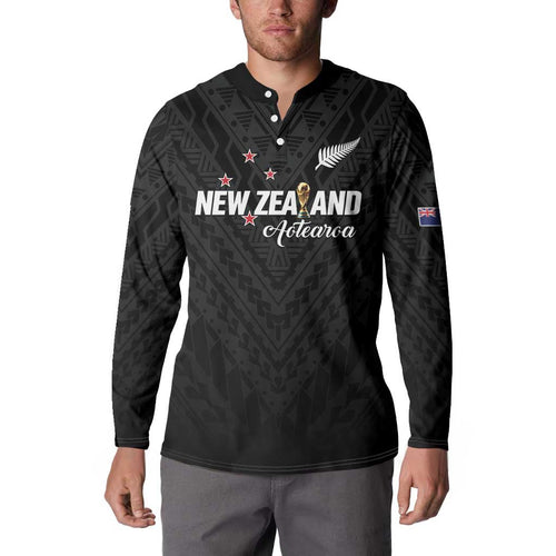 Custom Football New Zealand Button Sweatshirt Aotearoa United Black Version - Aussie Hoodie