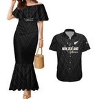 Custom Football New Zealand Couples Matching Mermaid Dress and Hawaiian Shirt Aotearoa United Black Version - Aussie Hoodie